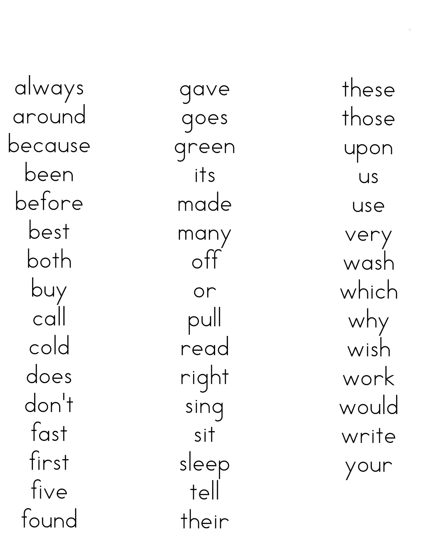 Free Sight Words For 2nd Grade