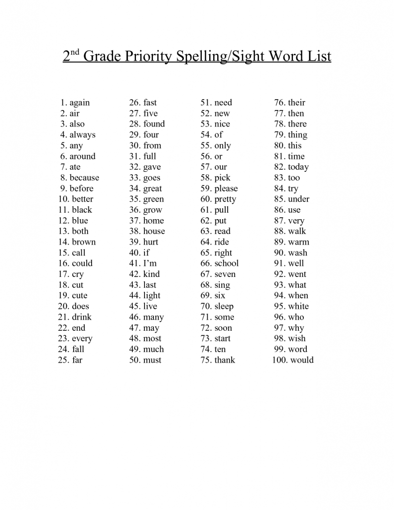 Spelling Words for 2nd Graders