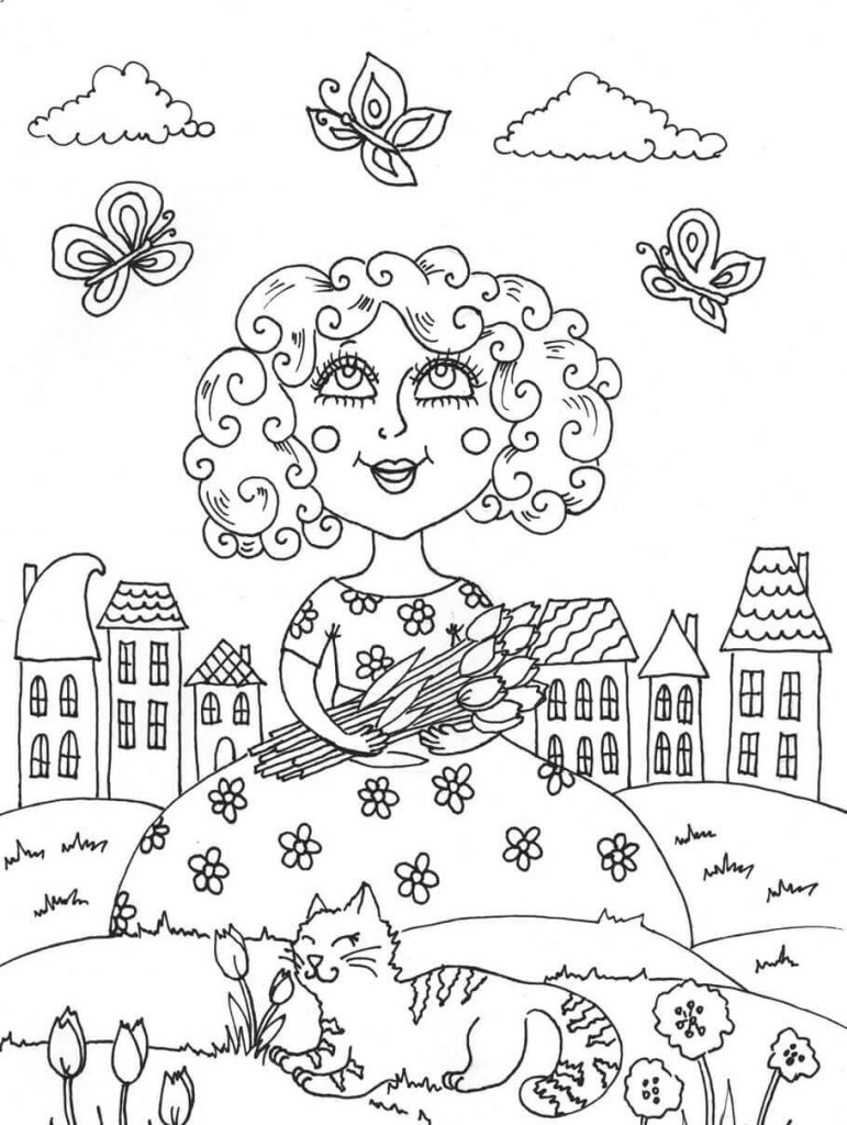 Spring Scene April Coloring Page