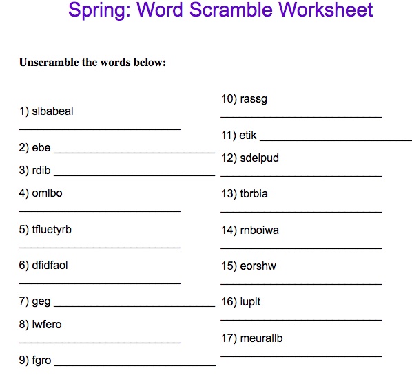 Spring Word Scramble Worksheet