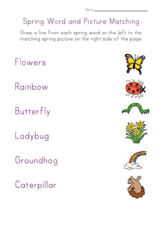 Spring Word and Picture Matching Worksheet