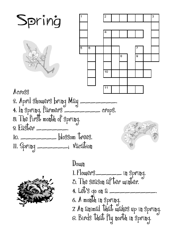 spring worksheet crossword worksheets printable puzzle grade pdf printables puzzles 5th word vocabulary writing activities reading activity words weather coloring