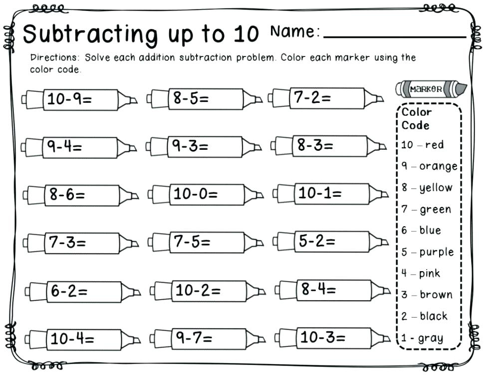 Subtracting to 10 - 1st Grade Math Worksheets