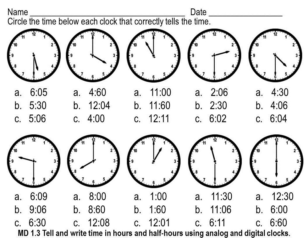 time worksheet for first grade