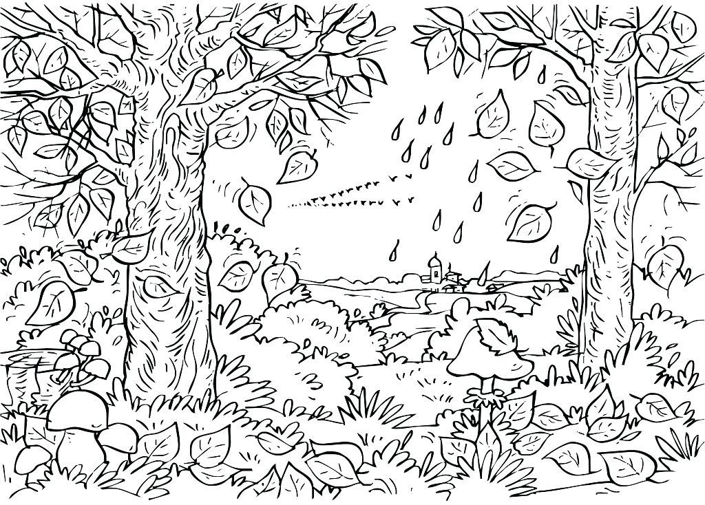 Trees Scenery Coloring Page for Adults