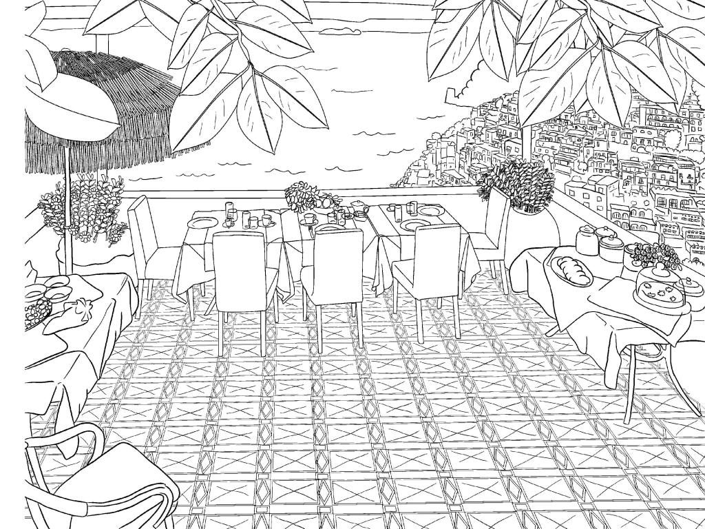 Vacation Scenery Coloring Page for Adults