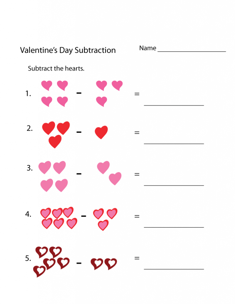 Valentine Subtraction - 1st Grade Math Worksheets