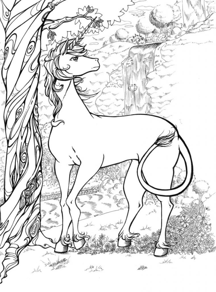 Wild Unicorn Coloring Page for Adults