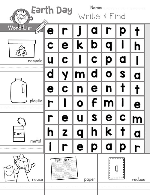 Write and Find Earth Day Word Search