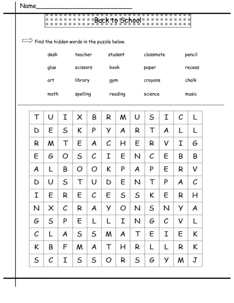 2nd Grade Back to School Word Search