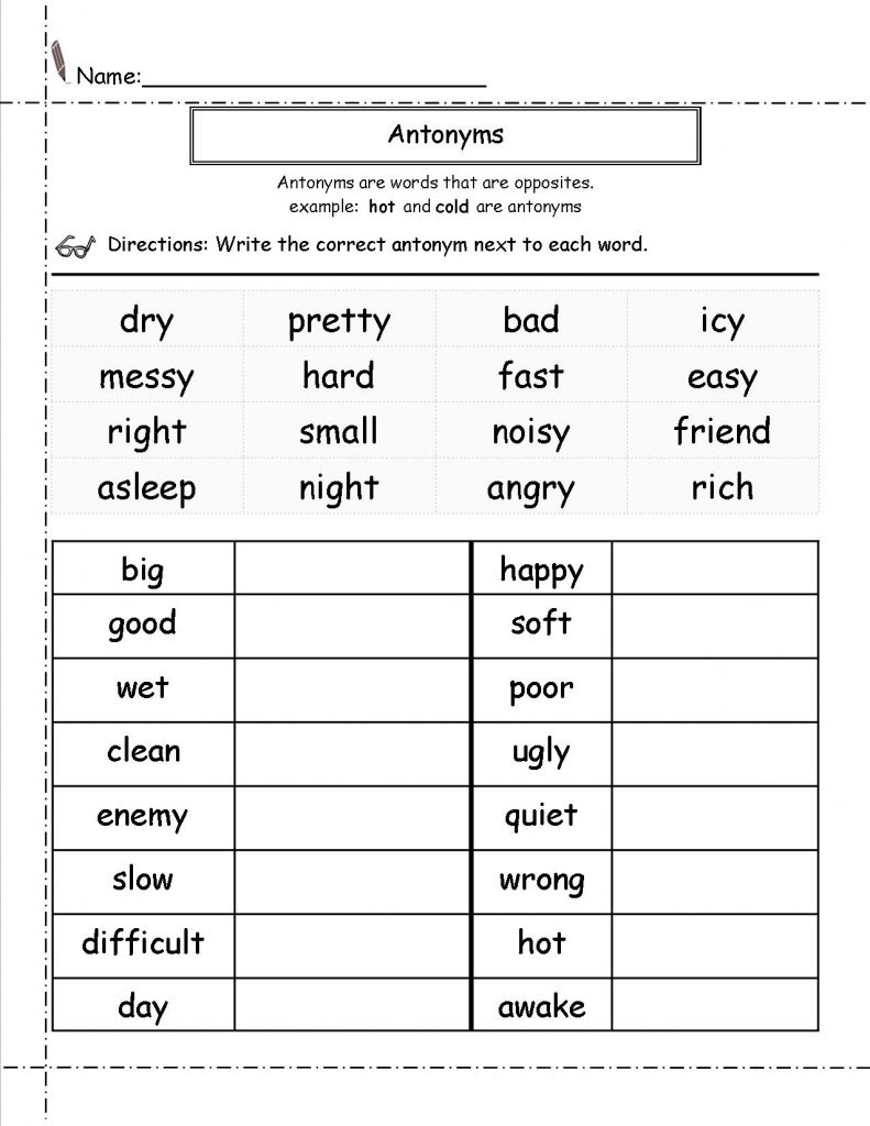 2nd Grade English Worksheets - Antonyms