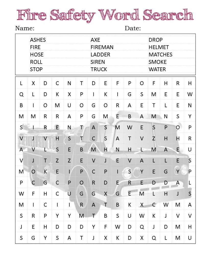 2nd Grade Fire Safety Word Search