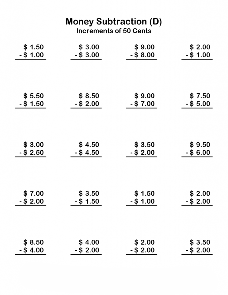 2nd Grade Money Subtraction Worksheets