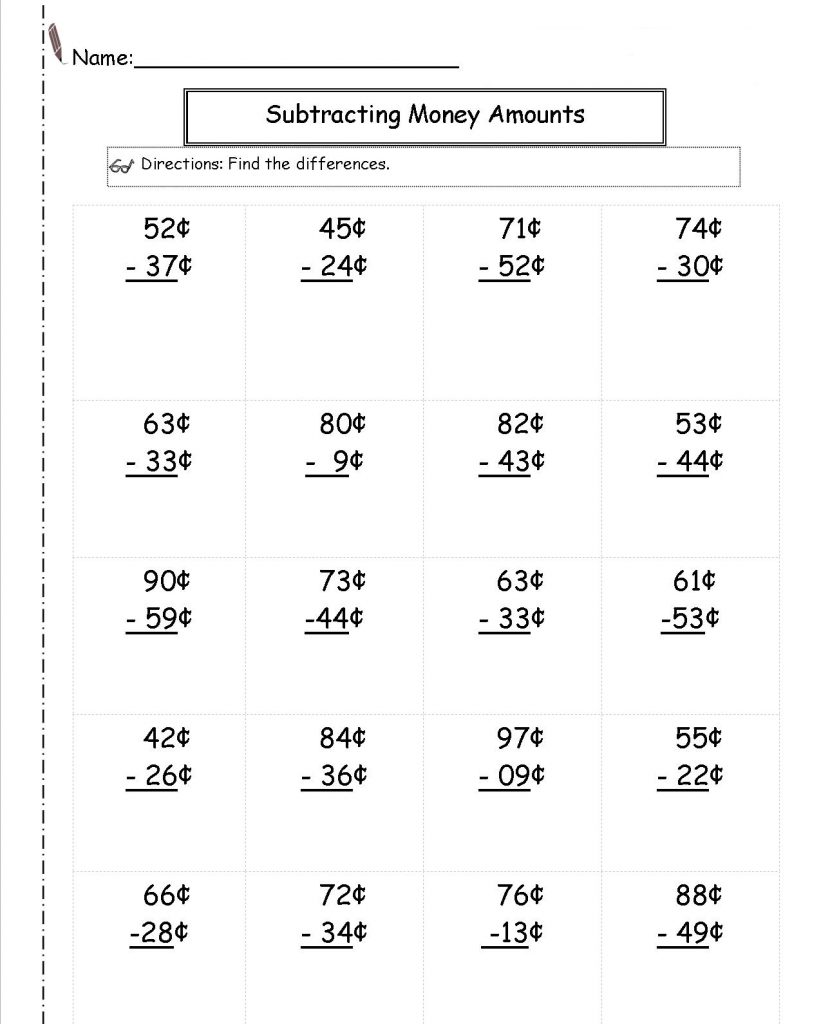 2nd Grade Subtracting Money Worksheets