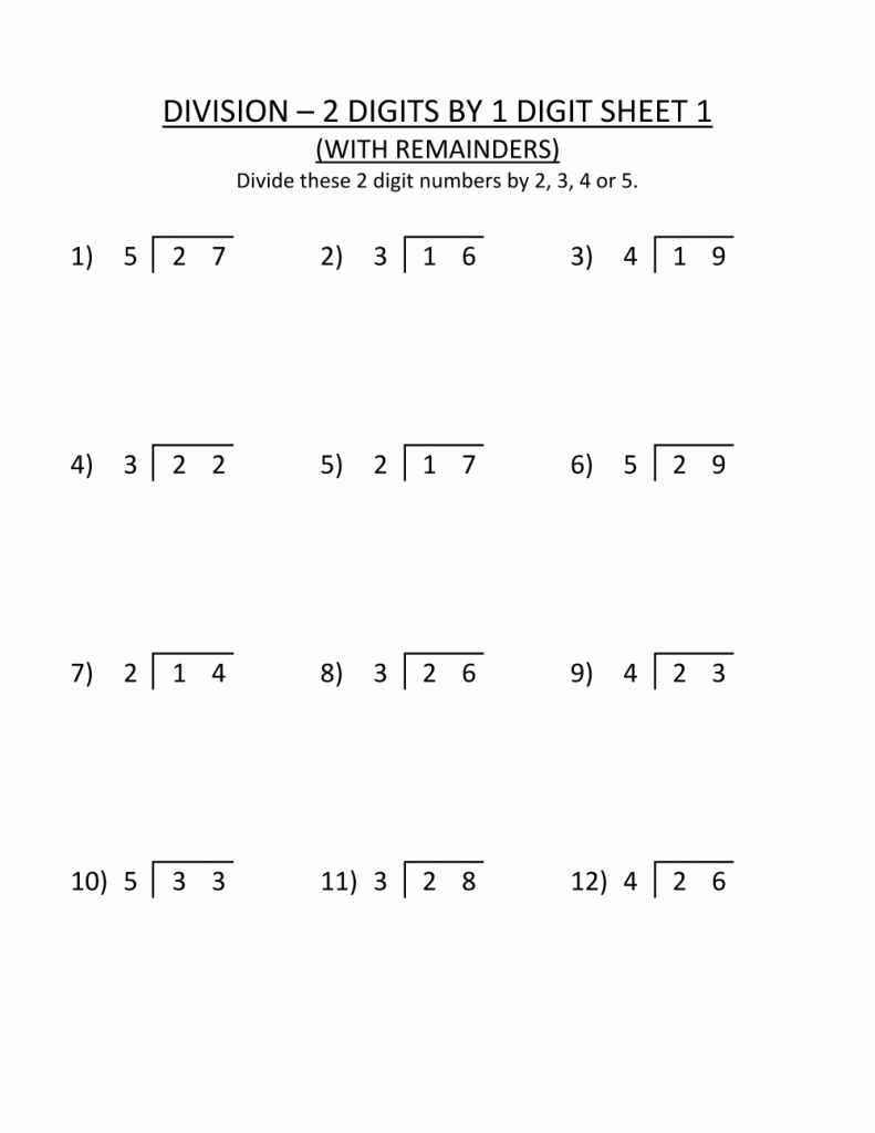 3rd Grade Division 2x1 Worksheets