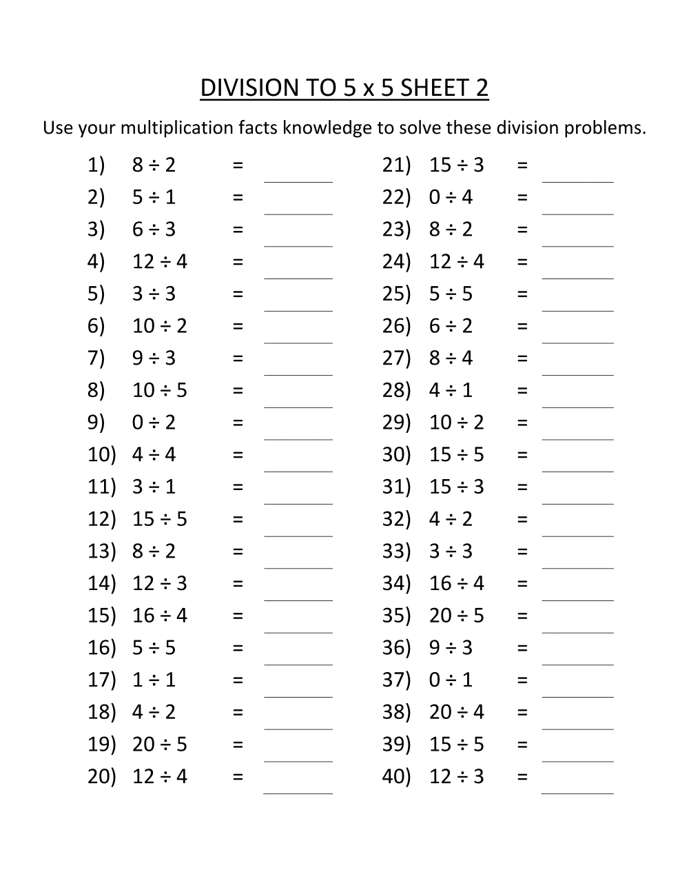 Multiplication And Division Printable Worksheets Grade 3