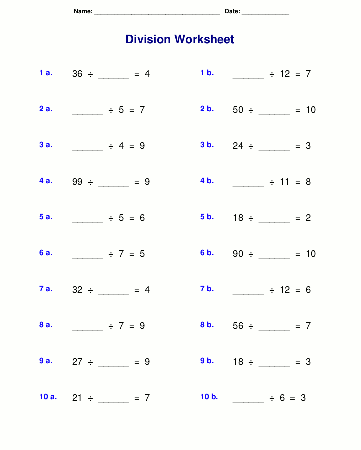 3rd Grade Division Printable Worksheet 3