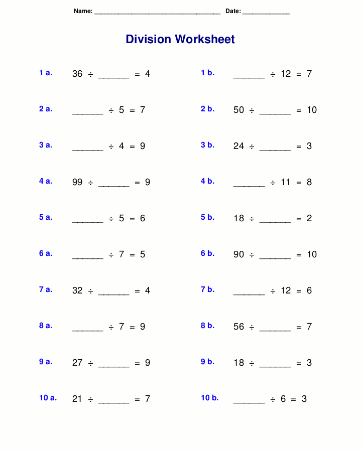 Division Worksheet 3rd Grade Free Printable