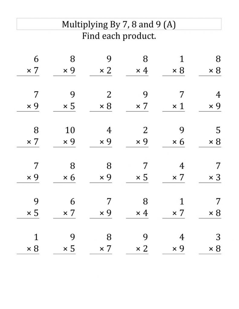 3rd Grade Multiplication 7 8 9 Worksheets