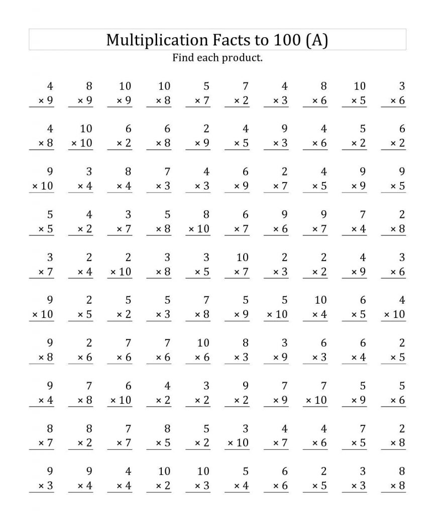 3rd Grade Multiplication Facts Worksheet