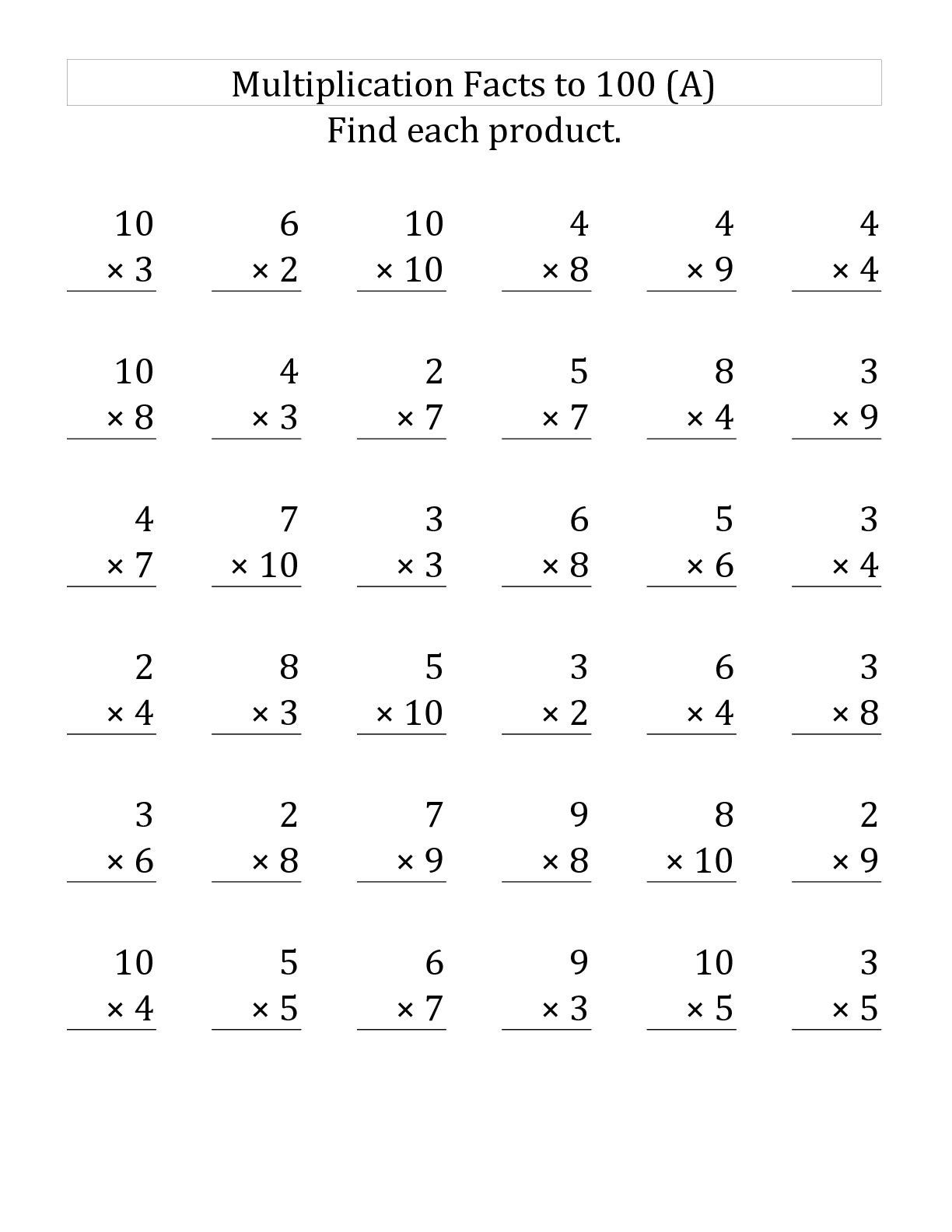 Free Math Facts Multiplication Worksheets