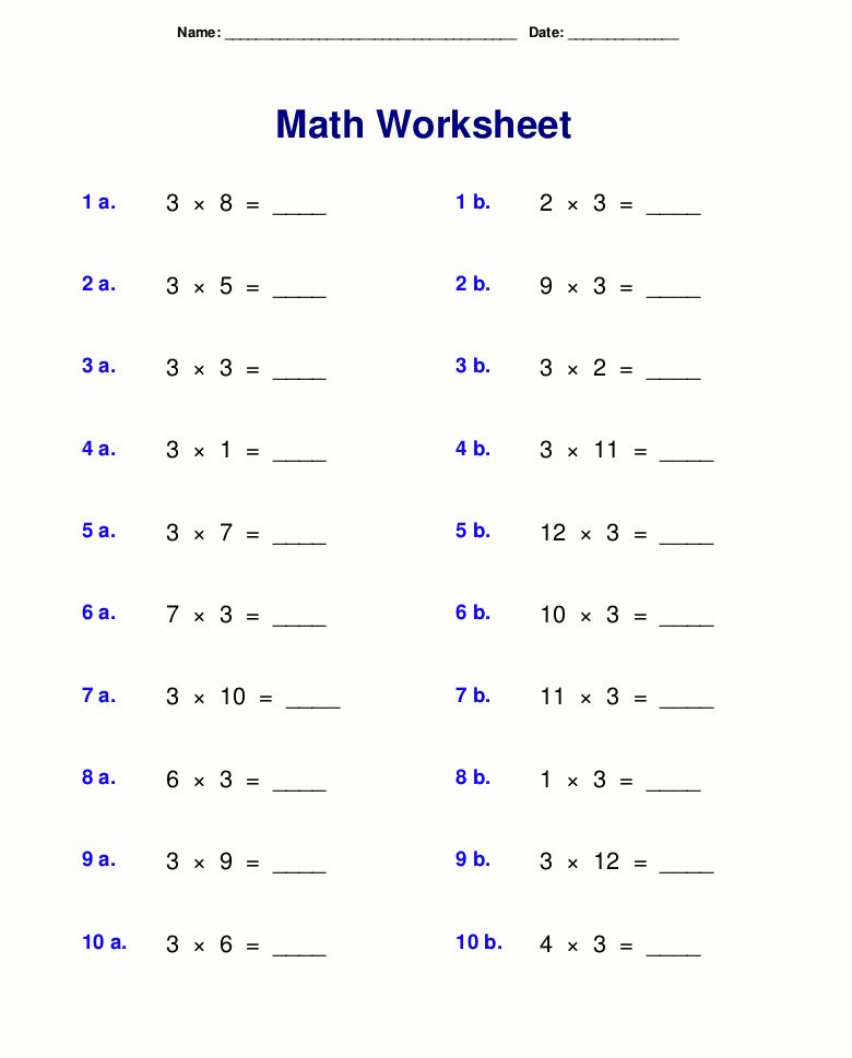 Multiplication Worksheets Printables 3rd Grade