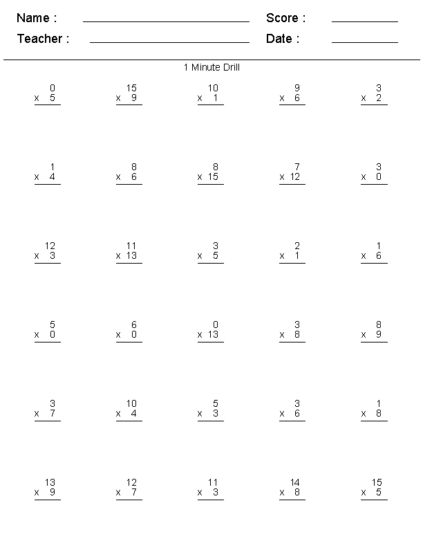 3rd Grade Multiplication Print Worksheet