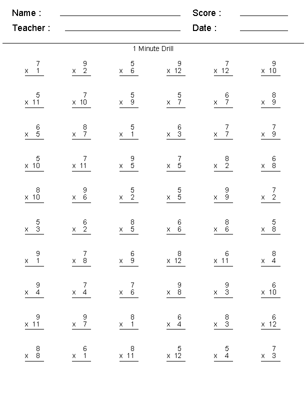 Printable Multiplication Worksheets Grade 3