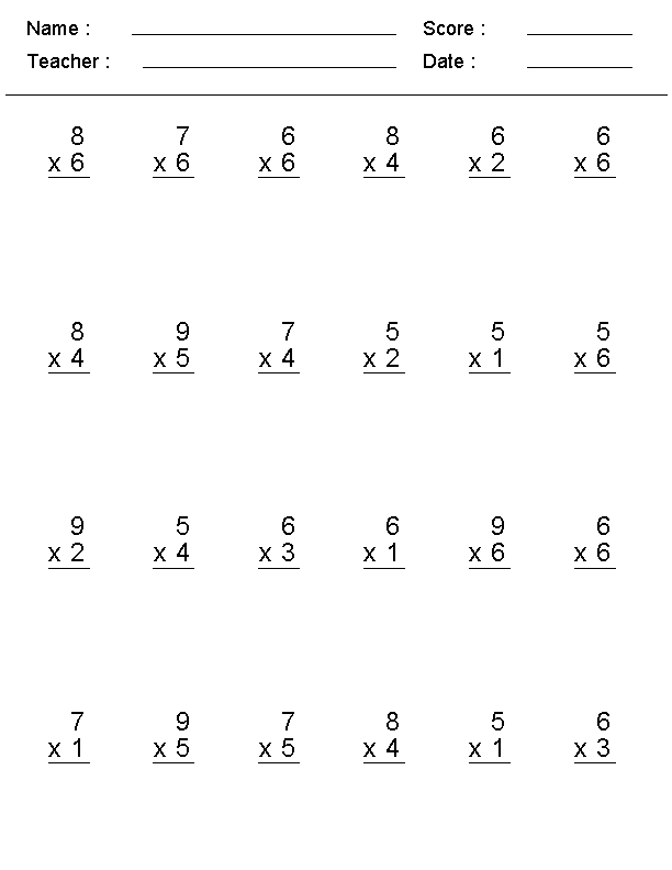 Free Printable 3rd Grade Math Multiplication Worksheets