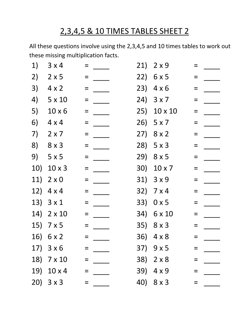 Multiplication Practice Worksheets Grade