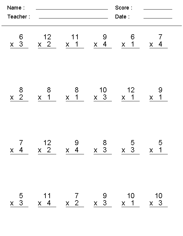 Multiplication Worksheet For 3rd Graders