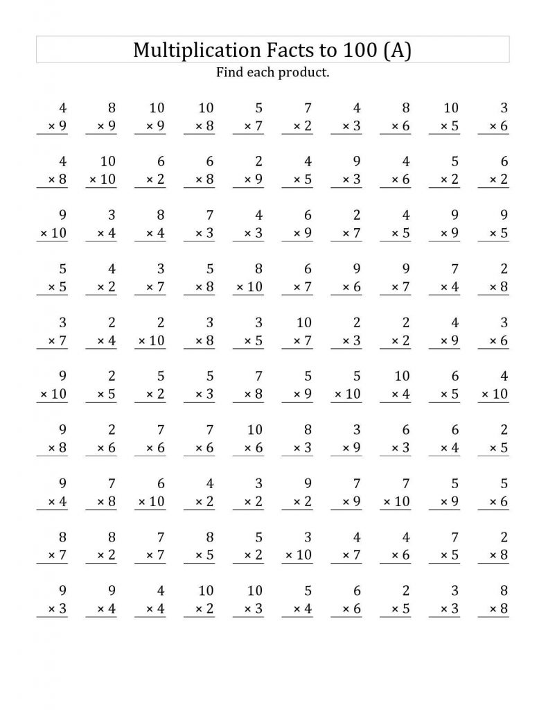 3rd Grade Multiplication to 100 Worksheets