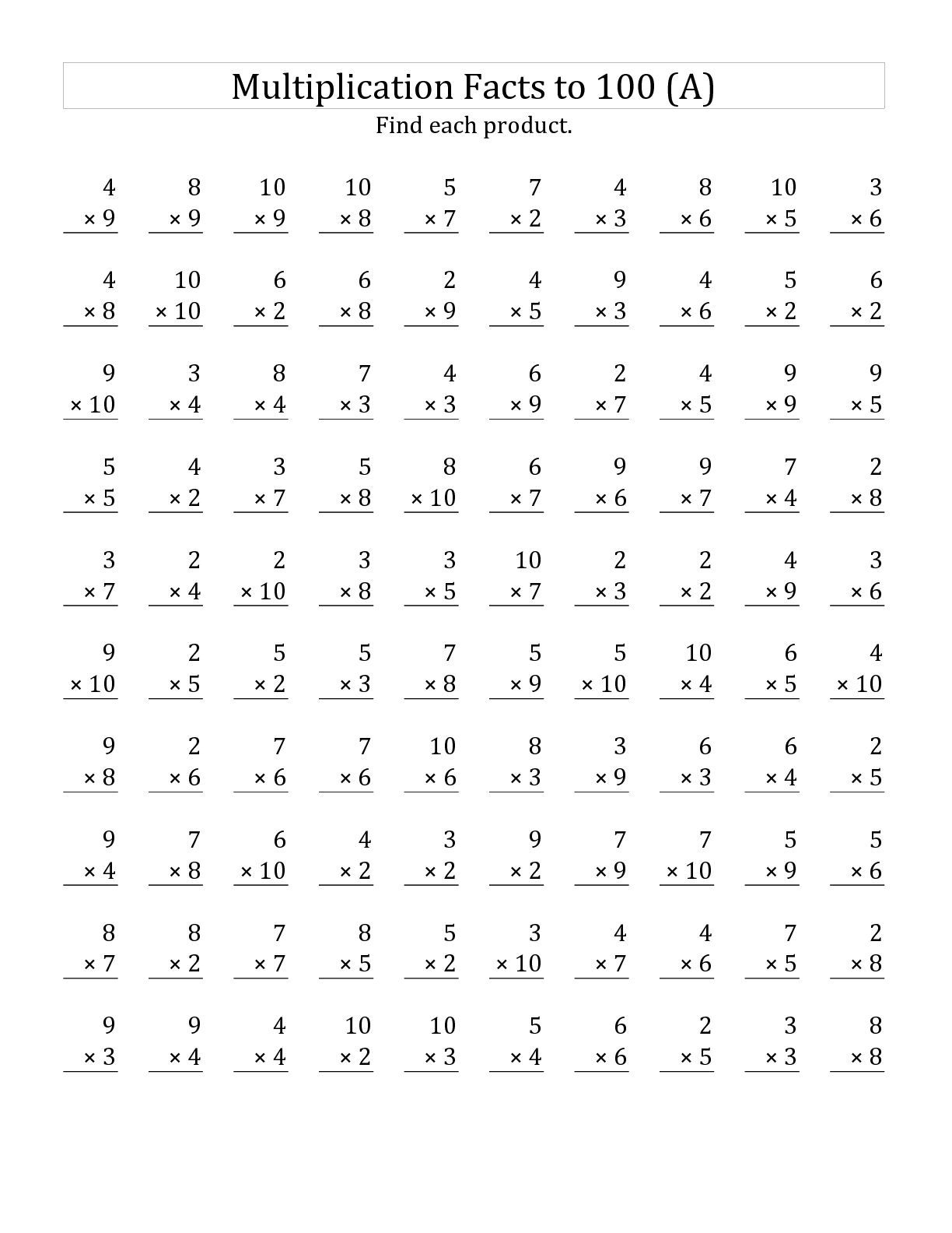 Math Facts Grade 3 Multiplication Worksheets