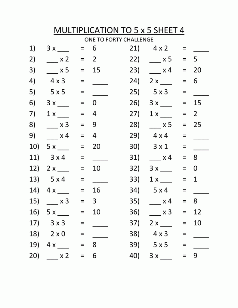 3rd Grade Multiplication to 5 Worksheets