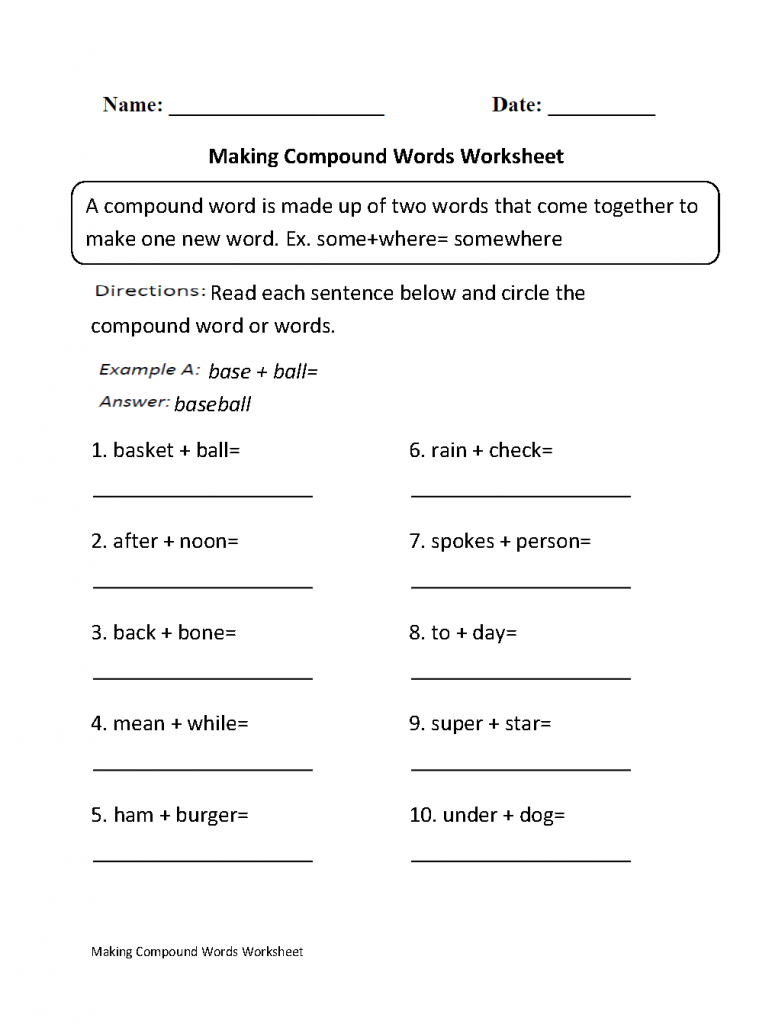 3rd Grade Worksheets Compounds