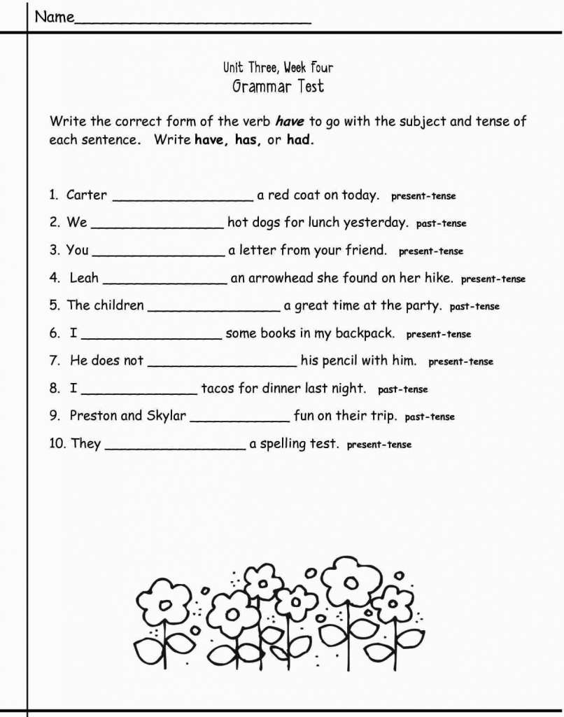 3rd Grade Worksheets Grammar Test