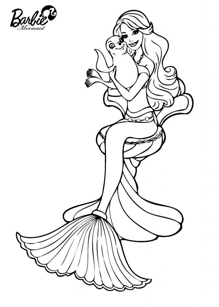 Barbie Mermaid and Seal Coloring Pages