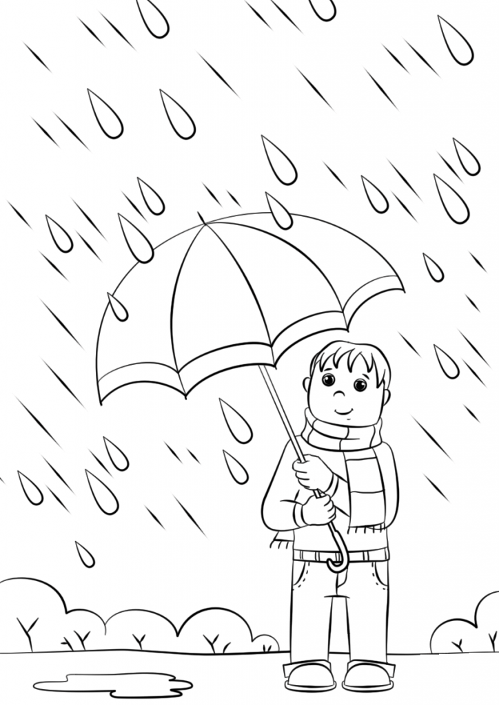 Boy in Rain Coloring Pages