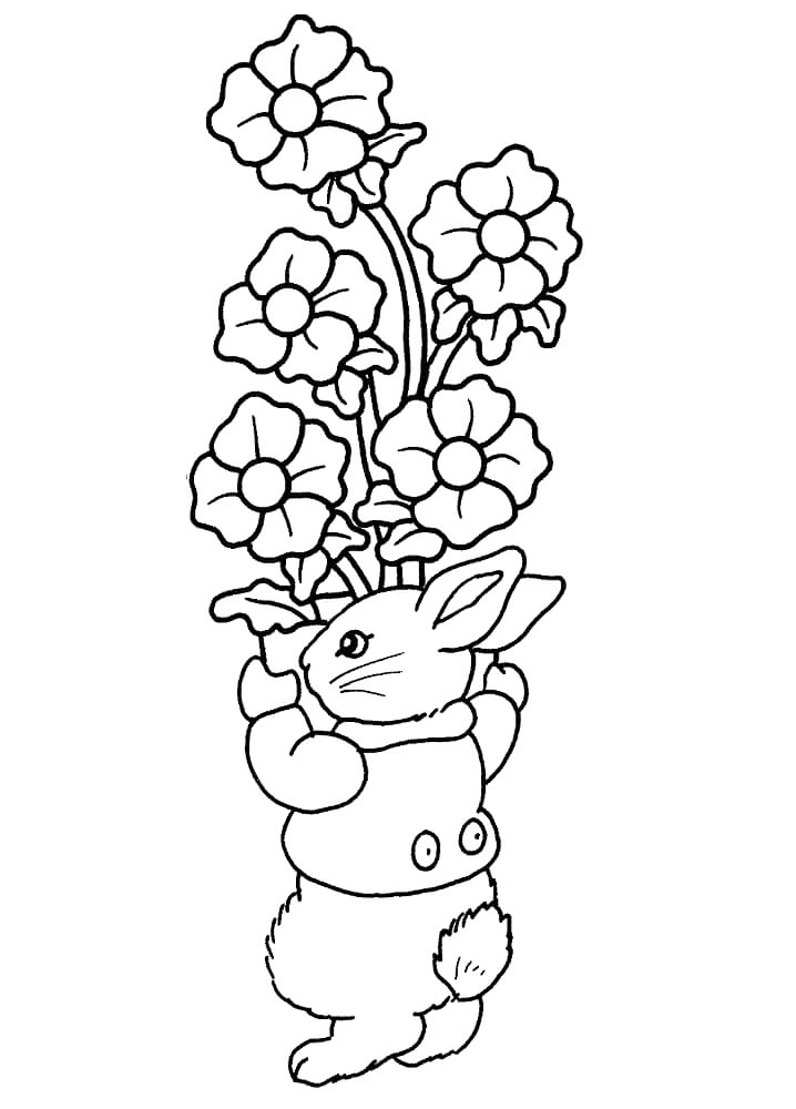 Bunny And Flowers Coloring Page