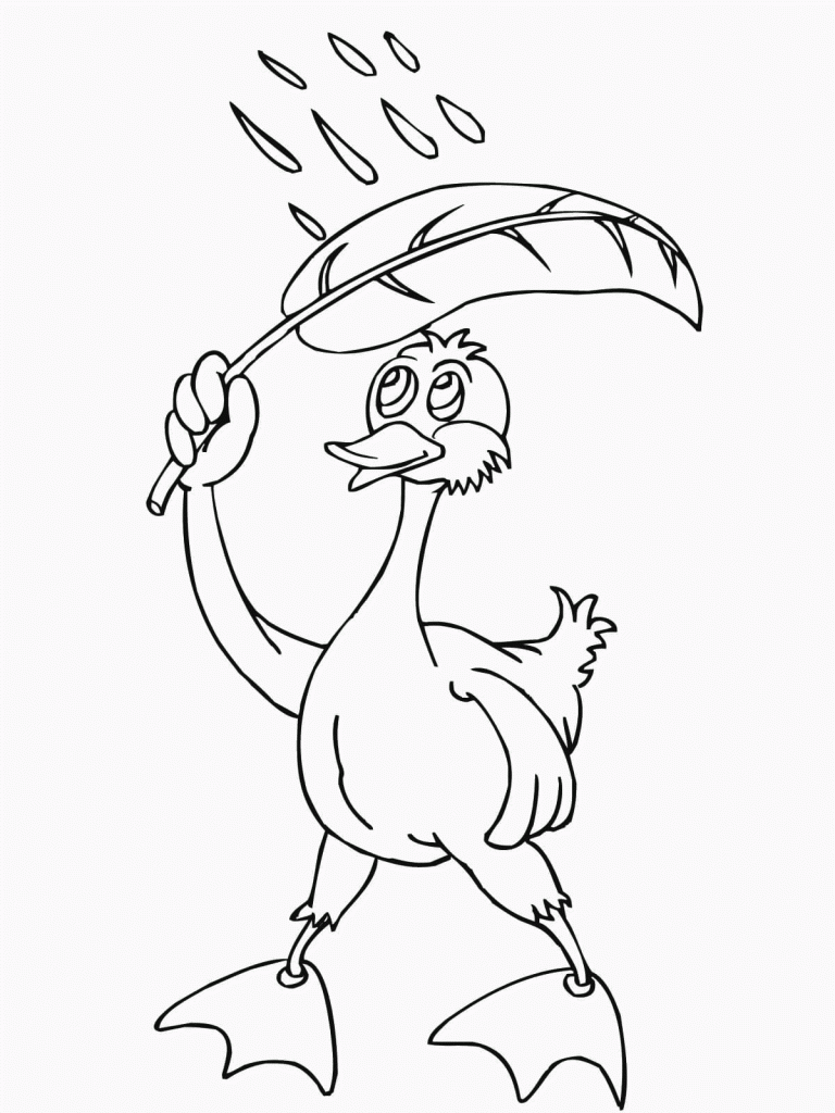 Duck in Rain Coloring Pages