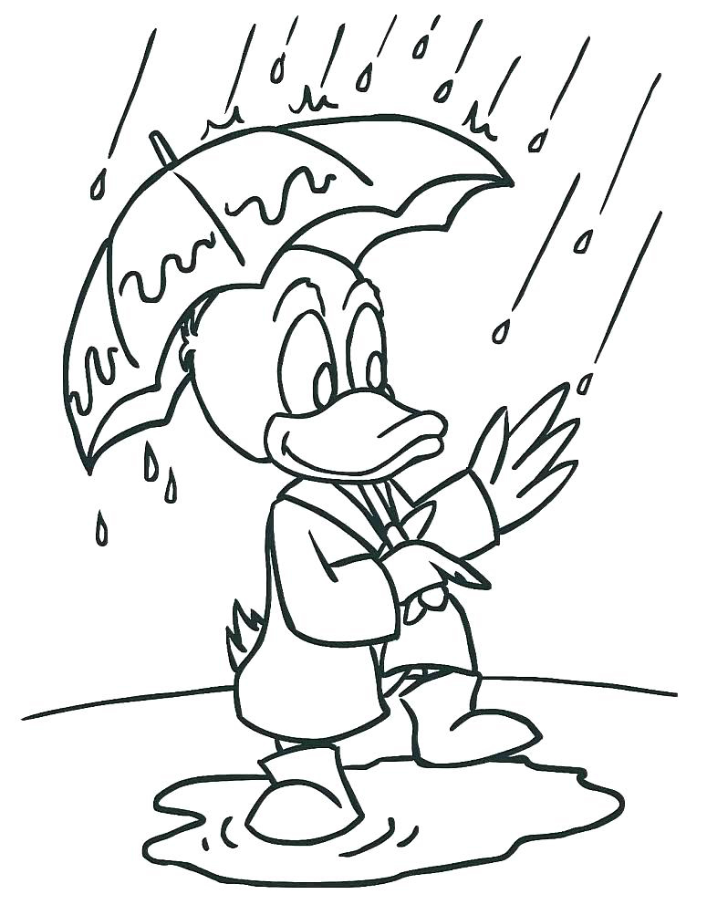 Duck with Umbrella Coloring Page