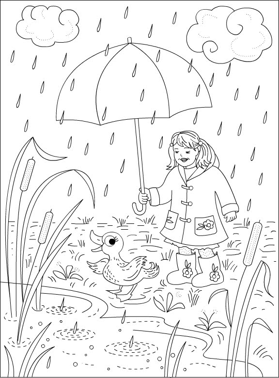 Girl in Rain Coloring Pages
