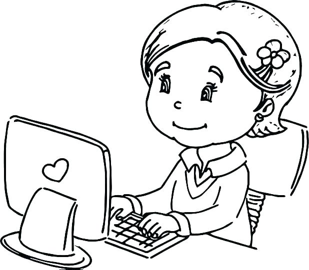Girl on Computer Coloring Pages
