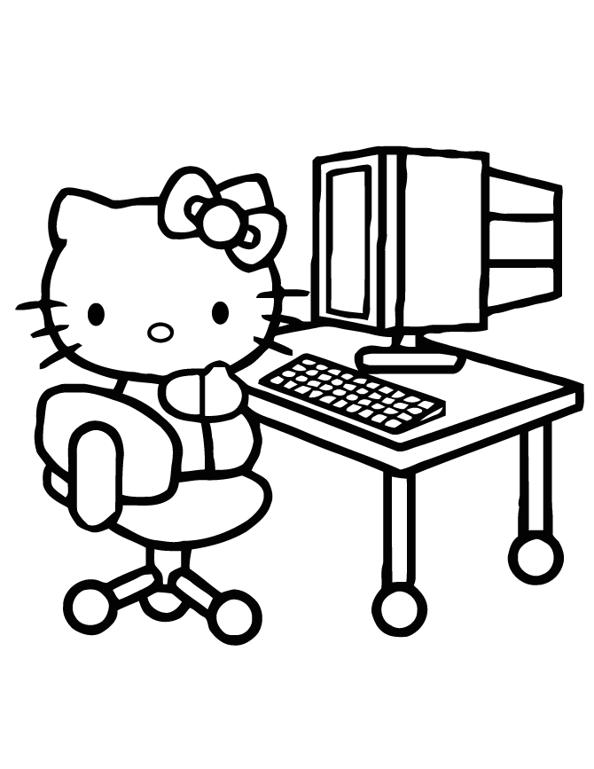 Hello Kitty Computer Coloring Pages