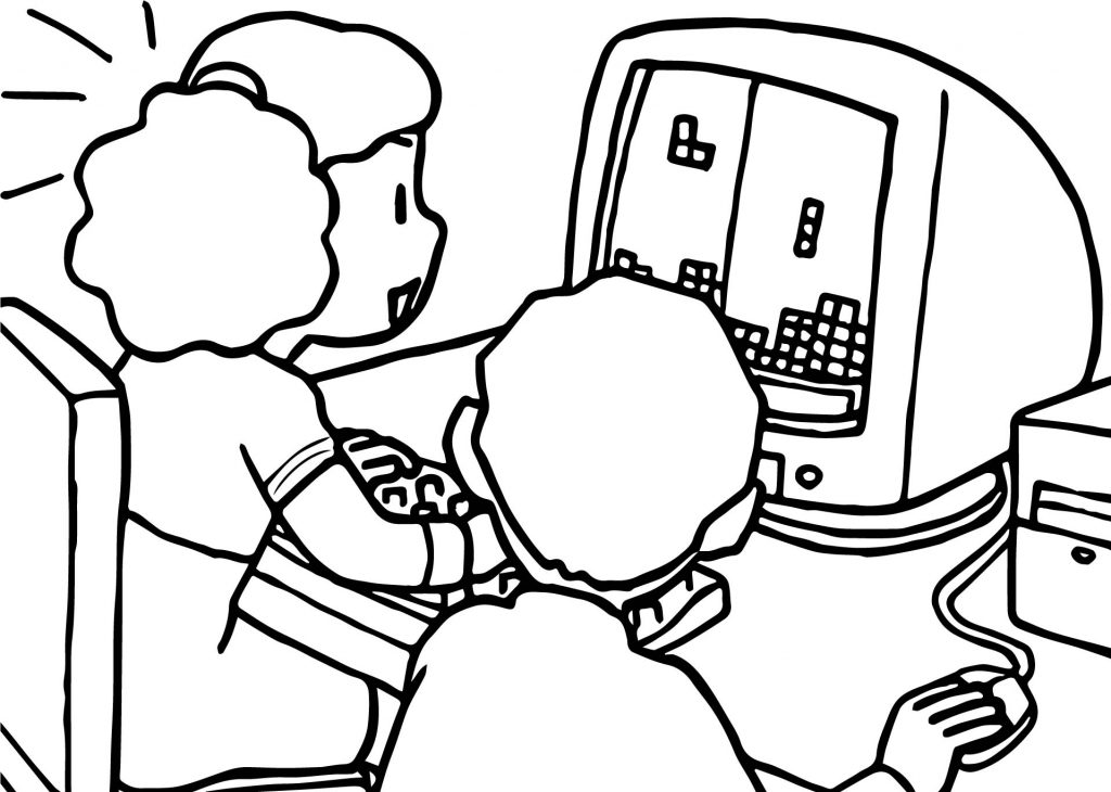 Kids Playing on Computer Coloring Pages