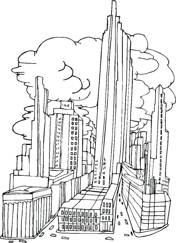 New York City Skyline Simple Drawing Sketch Coloring Page