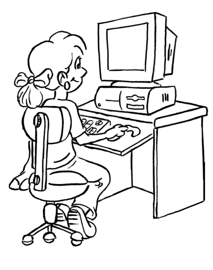 Woman on Computer Coloring Pages