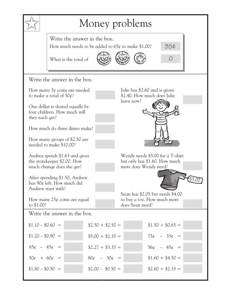 3rd Grade Math Word Problems Money Sheet 2