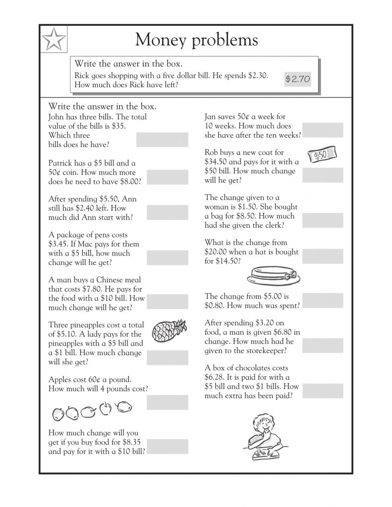 3rd Grade Math Word Problems Money Sheet 3