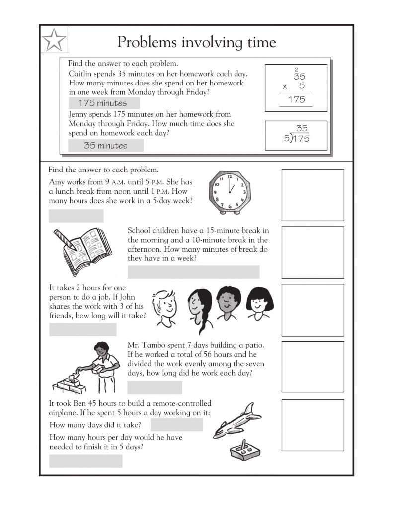 3rd Grade Math Word Problems Time Sheet 2